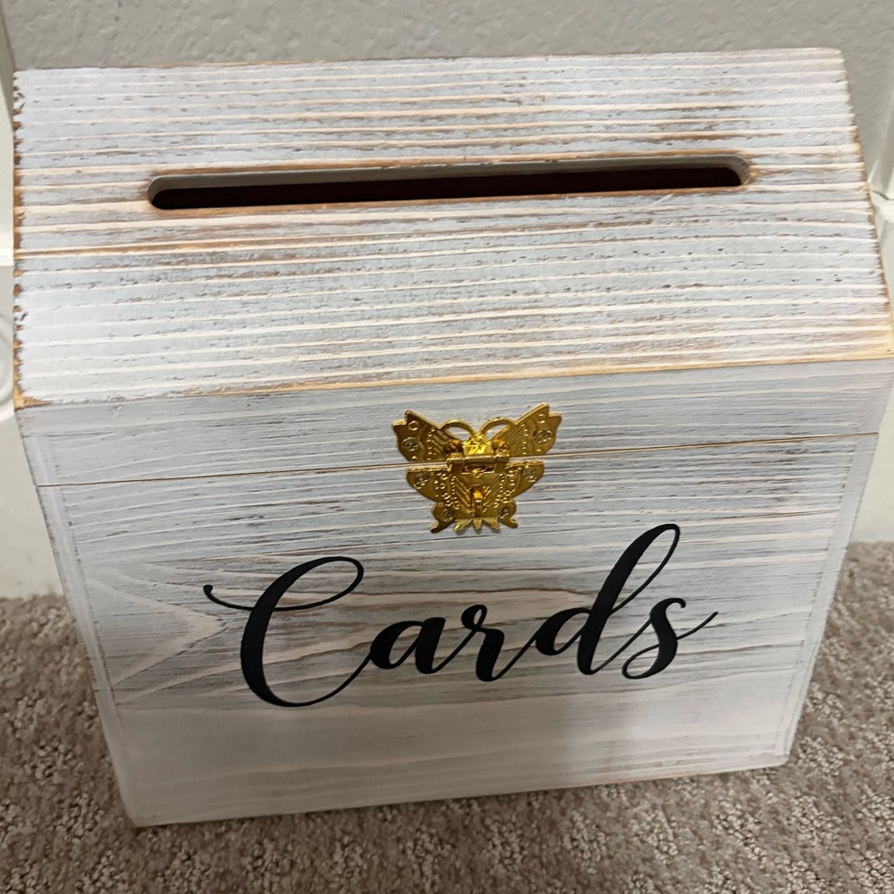 Wooden 'Cards' Box with Gold Accent - White